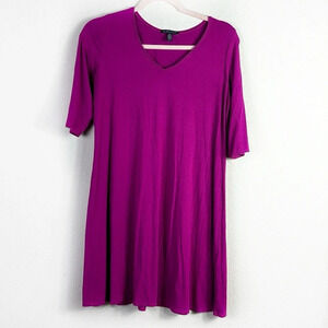 Eileen Fisher Magenta Purple V-neck 3/4 Sleeve Tunic Top Dress Size Small.
